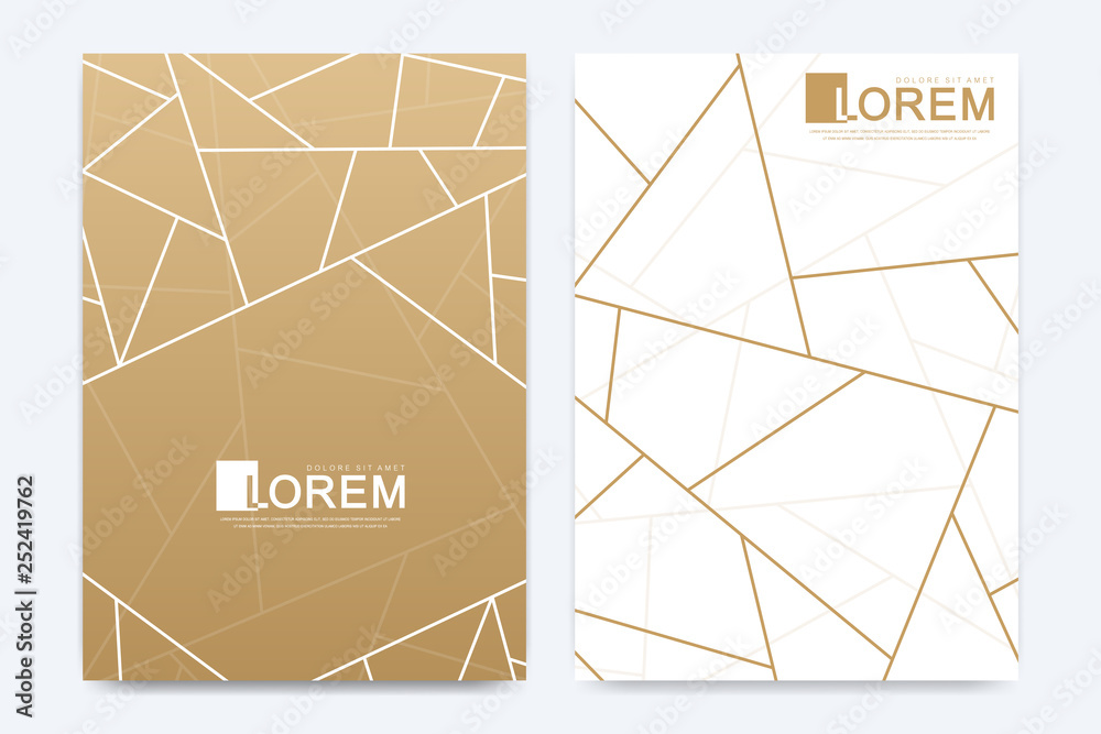 Poster modern vector template wedding invitation cards with marble texture background and golden geometric 