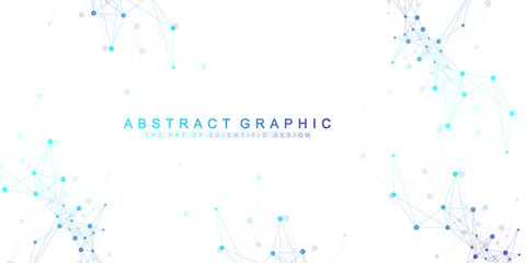 Geometric abstract background with connected line and dots. Network and connection background for your presentation. Graphic polygonal background. Scientific vector illustration