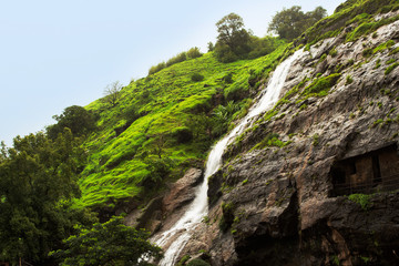 Waterfall in cloudy weather in Maharashtra, India.