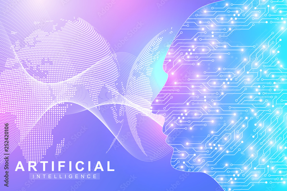 Aufkleber Artificial Intelligence Logo. Artificial Intelligence and Machine Learning Concept. Vector symbol AI. Neural networks and another modern technologies concepts. Technology sci-fi concept