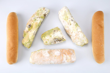 Mildew on bread. Spoiled foods that are harmful to consumption 