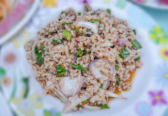 Laab Pork salad. Traditional Thai food