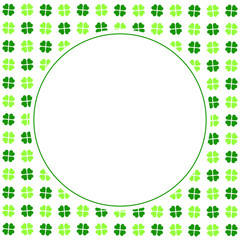 Green seamless pattern with clovers, shamrock leaves for St. Patrick's Day. Holiday symbol with frame, border for text, for greeting cards, banner or invitation