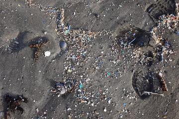 Microplastics on a beach. Famara Beach, Lanzarote.
