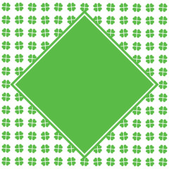 Fototapeta premium Green seamless pattern with clovers, shamrock leaves for St. Patrick's Day. Holiday symbol with frame, border for text, for greeting cards, banner or invitation