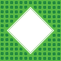 Green seamless pattern with clovers, shamrock leaves for St. Patrick's Day. Holiday symbol with frame, border for text, for greeting cards, banner or invitation
