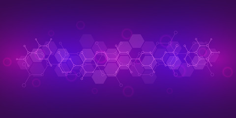 Abstract background of science and innovation technology. Technical background with molecular structures and chemical engineering.