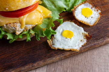 fried eggs on a dark background