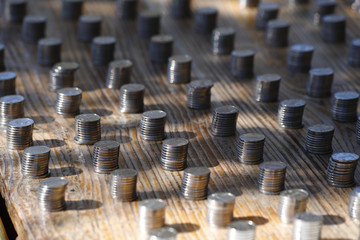 A stand of coins in the market, Yunnan, China