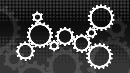 UHD animating cogs on a grey halftone background - 10 second animating backdrop - ideal for infographics and web videos