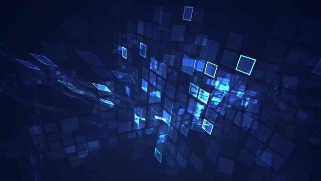 Abstract blue flashing rectangle grid perspective motion graphic loop background. Digital technology futuristic animation concept.
