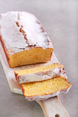 Citrus pound cake, with icing, sliced