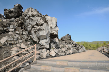 Fototapeta na wymiar Promenade in lava at Arimura lava observatory in Kagoshima city, Japan
