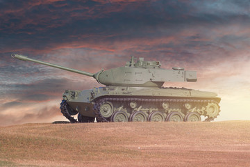 Fototapeta premium Army tank firing in the war ground