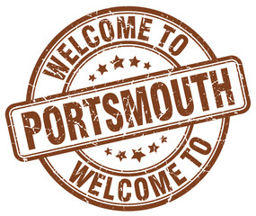 welcome to Portsmouth brown round vintage stamp