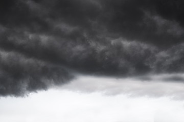 Scary epic sky with menacing clouds. Hurricane wind with a thunderstorm. Stock background, photo