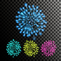 Firework Vector. Festive Carnival Night Sky. Isolated On Transparent Background Realistic Illustration