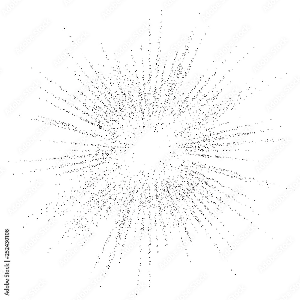 Wall mural digital burst pattern with multiple dots. explosion consist of black particles isolated on white bac