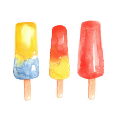popsicles. set of watercolour painted ice-cream