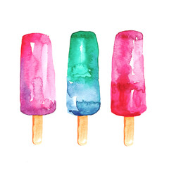 popsicles. Icecream set watercolor painted