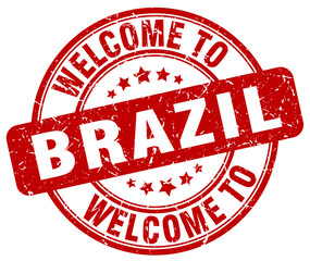 welcome to Brazil red round vintage stamp