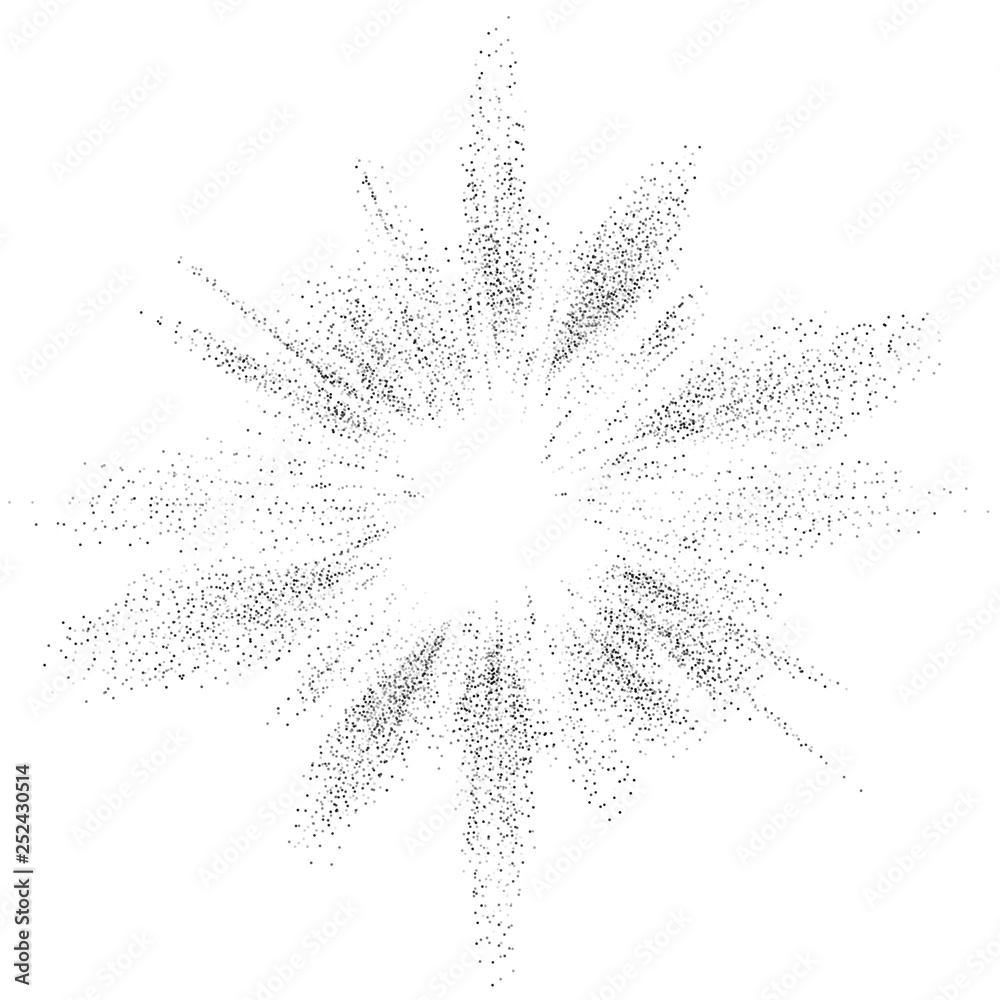 Wall mural digital burst pattern with multiple dots. explosion consist of black particles isolated on white bac