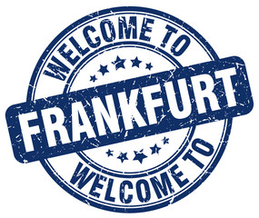 welcome to Frankfurt blue round vintage stamp