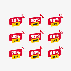 Tags set with discount offer. Low cost icon. Promo icon in flat style. Vector promotion red labels.