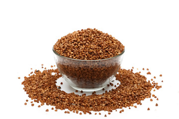 Buckwheat in premium glassware, isolated on white background. Close up, high resolution product.