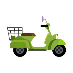 Green motor bike illustration. Vehicle, driving motorbike, acivity. Transport concept. Vector illustration can be used for topics like trip, vehicles, transportation