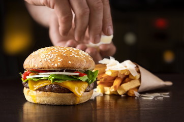 Beef burger prepared for serving