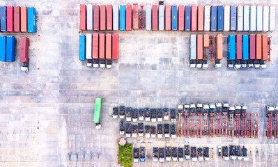 Top view  and  Aerial view of trucks and trailers