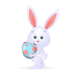 Easter rabbit with egg. Cute fluffy rabbit holding colorful egg. Can be used for topics like Easter, festival, decoration