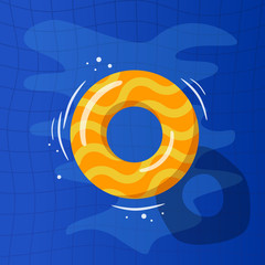 Swimming pool top view background. Ring on water background. Vector illustration in flat style.