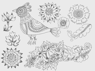 Set of Mehndi flower pattern for Henna drawing and tattoo. Decoration in ethnic oriental, Indian style.