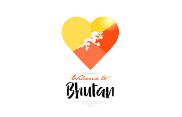 Obraz premium Welcome to Bhutan country flag inside love heart creative logo design