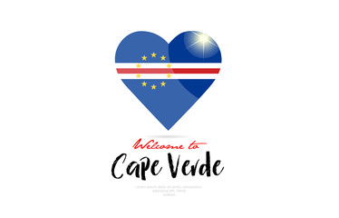 Welcome to Cape Verde country flag inside love heart creative logo design