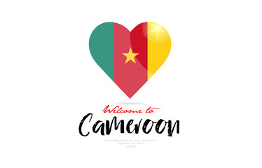 Welcome to Cameroon country flag inside love heart creative logo design