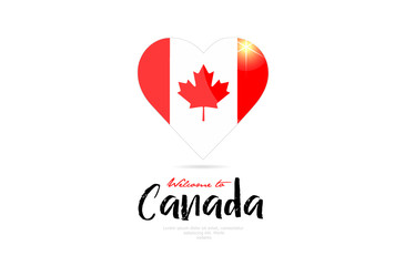 Welcome to Canada country flag inside love heart creative logo design