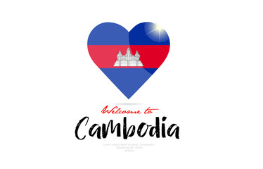Welcome to Cambodia country flag inside love heart creative logo design