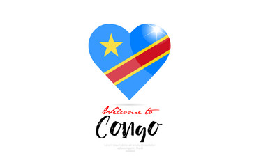 Welcome to Congo country flag inside love heart creative logo design