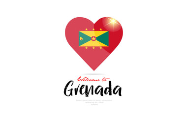 Welcome to Grenada country flag inside love heart creative logo design