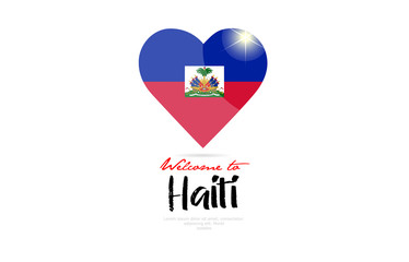 Welcome to Haiti country flag inside love heart creative logo design