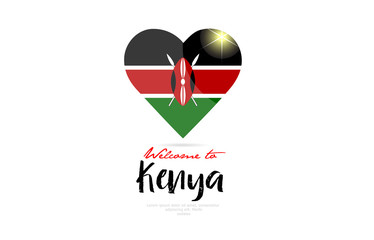 Welcome to Kenya country flag inside love heart creative logo design