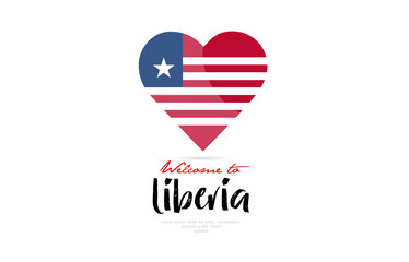 Welcome to Liberia country flag inside love heart creative logo design