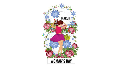 International Happy Women's Day. 8 March holiday background. frame of flower and leaves. Paper art 3d from digital craft style. - Vector