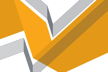 Abstract background pattern made with geometric shapes in flying way abstraction and repeated lines. Bright colored, modern, playful vector art in yellow and black colors.