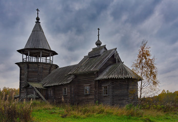 Russia. Karelia. Ancient Orthodox Church on the shore of lake Ladoga, built of wood without a single nail