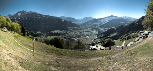 Fototapeta na wymiar View of Grisons landscape from Falera church, Swiss Alps