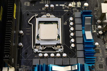 computer motherboard, with processor installed on it